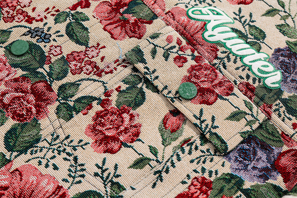 Veste ample à imprimé floral teint en fil, style rétro américain