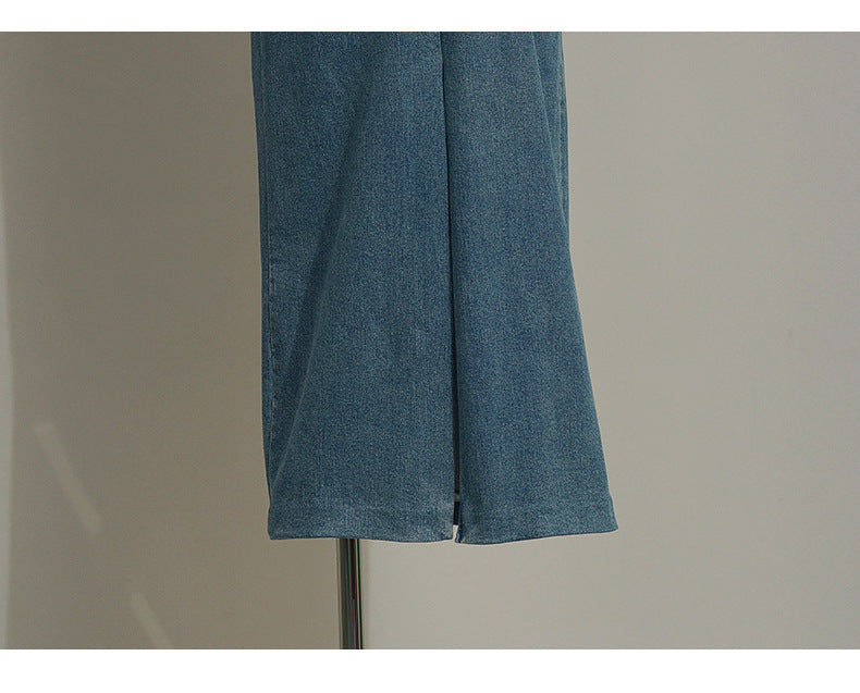 Denim Suspender Dress Slit Waist Shrink Long Skirt