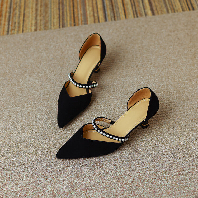 Vintage Exquisite Pearl Strap Hollow Sandals