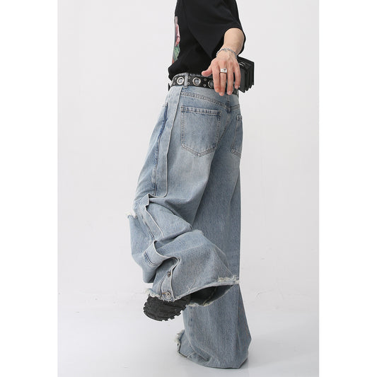 Casual Korean Style Denim Trousers Loose Mop Ripped