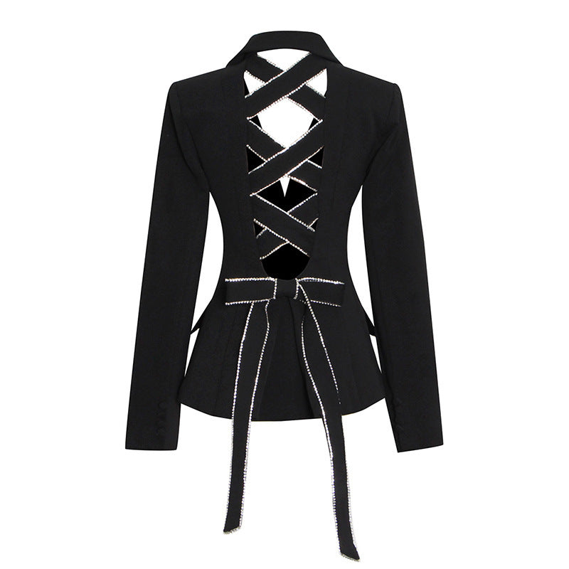 Fashion Slim-fit Lace Up V-neck Long-sleeved Hollow Jacket