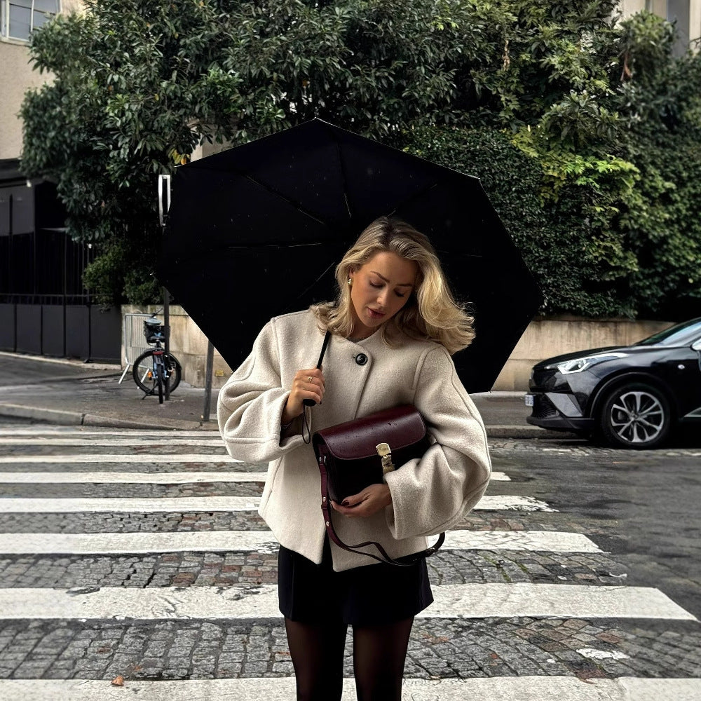 Square Collar Padded Woolen Coat