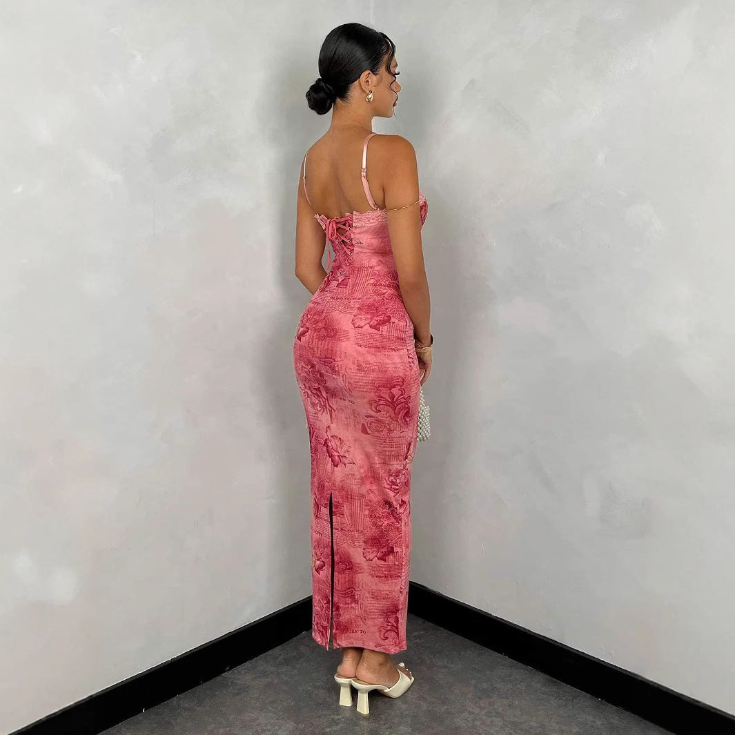 Retro Lace Slim Fit Long Vest Dress