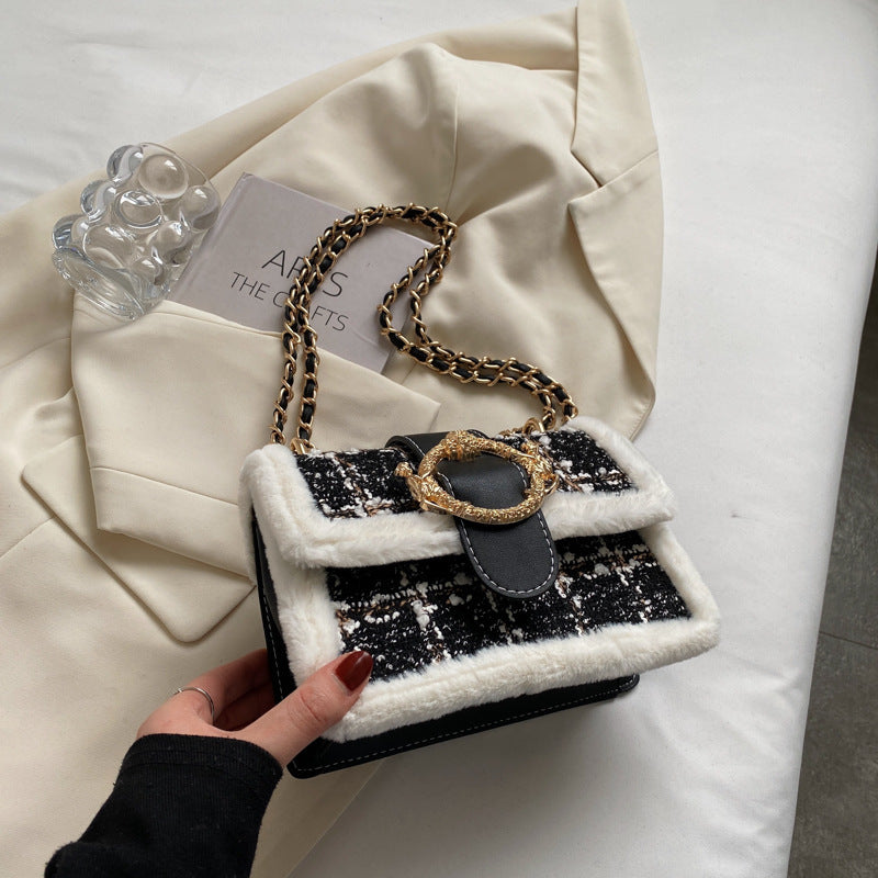 Woolen Fashion Chain Shoulder Bag Retro Plush Stitching