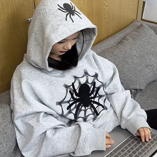 Sweat à capuche avec inscription Spider, marque de mode rétro de style américain