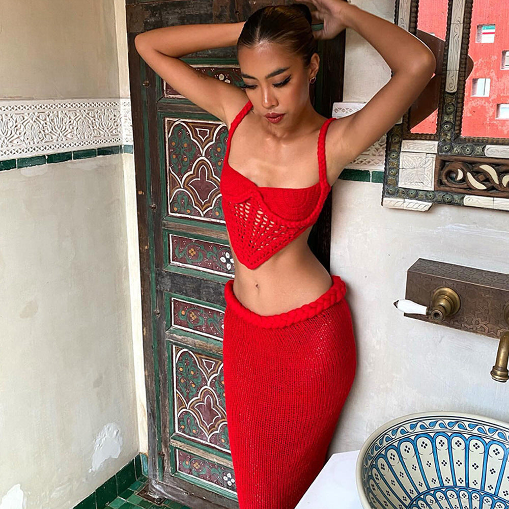 Jupe de plage tricotée ajourée au nombril, idéale pour les loisirs, les vacances à la mer