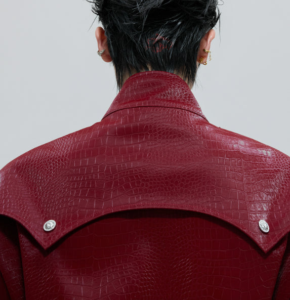 Scale Short Jacket Stand Collar Horse Hair Stitching Heavy Design Leather Coat