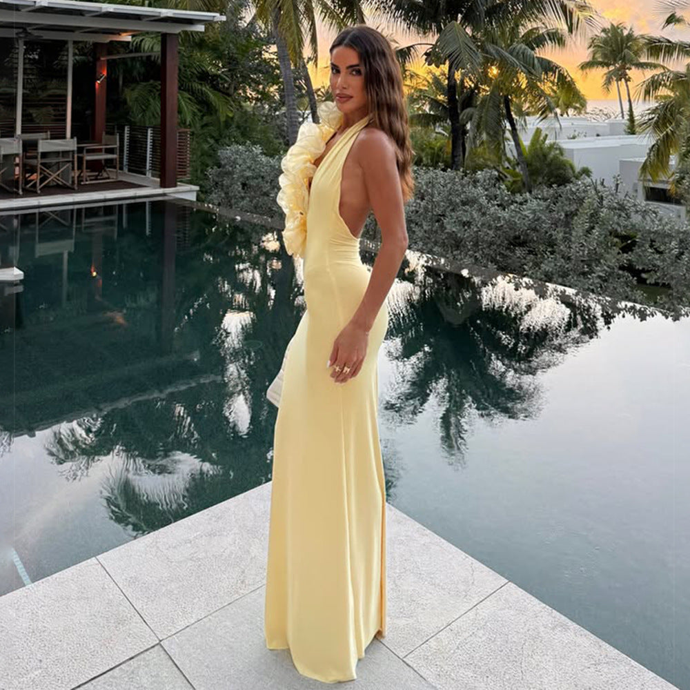 Elegant Slim-fit Halter Long Dress Sexy Backless Sheath Dress