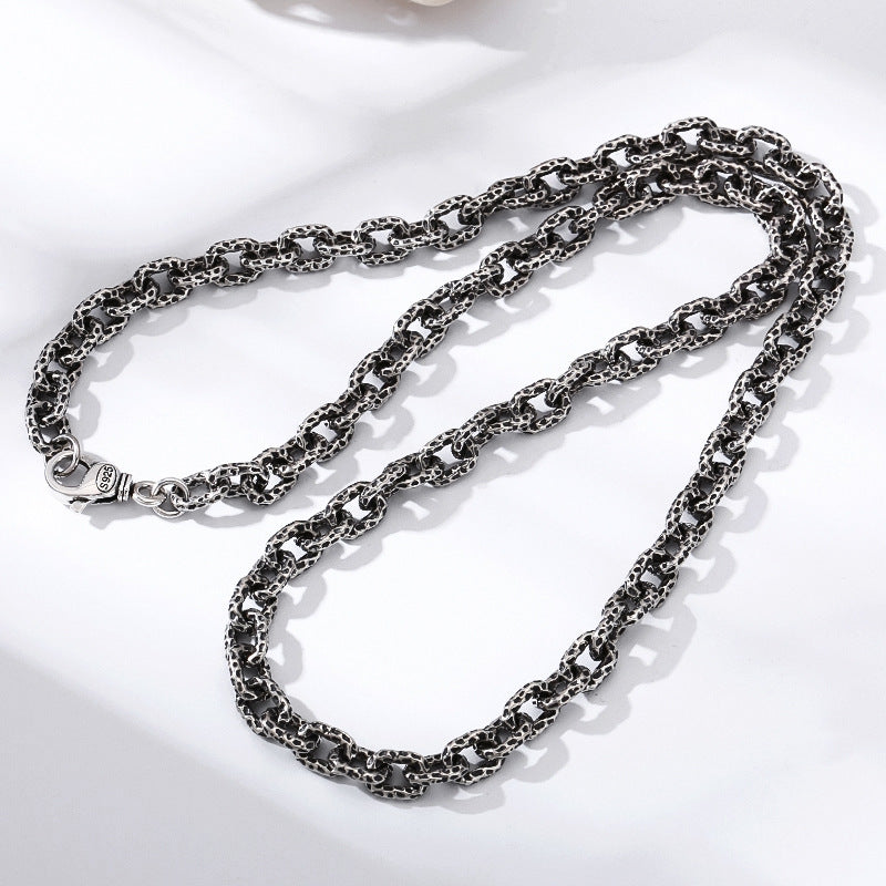 S925 Sterling Silver Meteorite Necklace Stone Pattern Thick Type Men