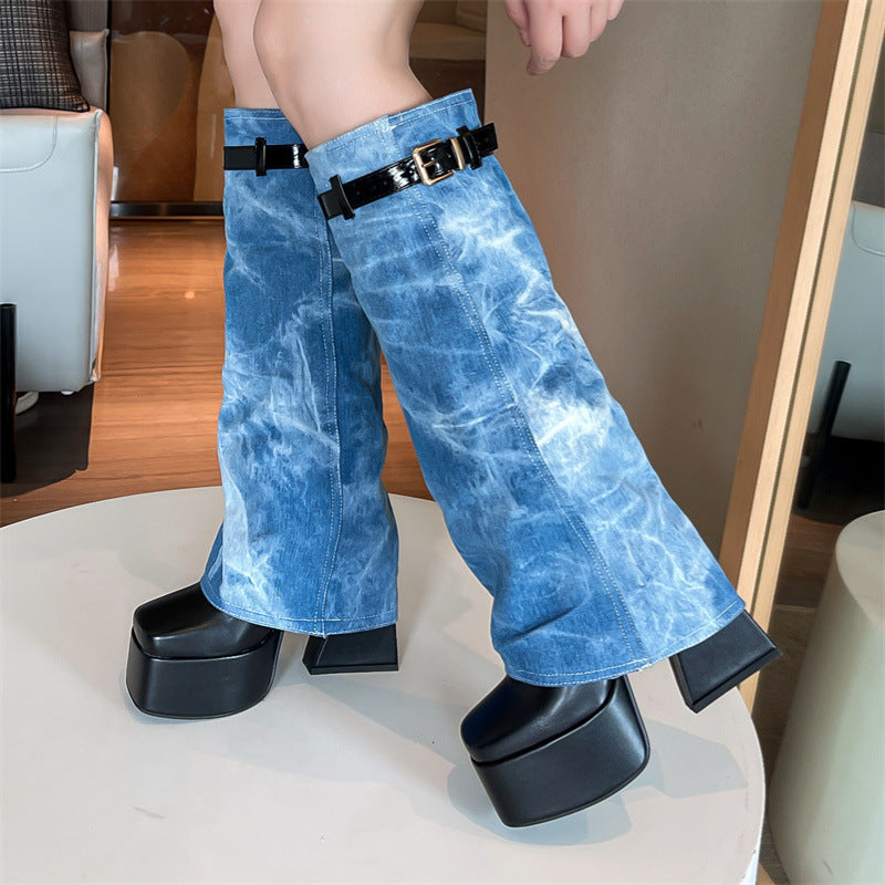 Thick-soled High-heeled Denim Fashion High Boots