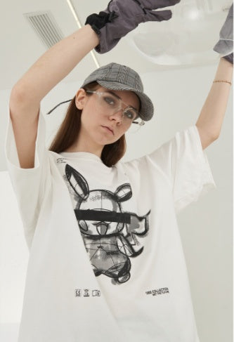 T-shirt à manches courtes en coton tricoté peint à la main pour couple