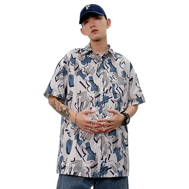 Solid Color Drop Shoulder Print Extra Loose Shirt Tide Brand Short Lining