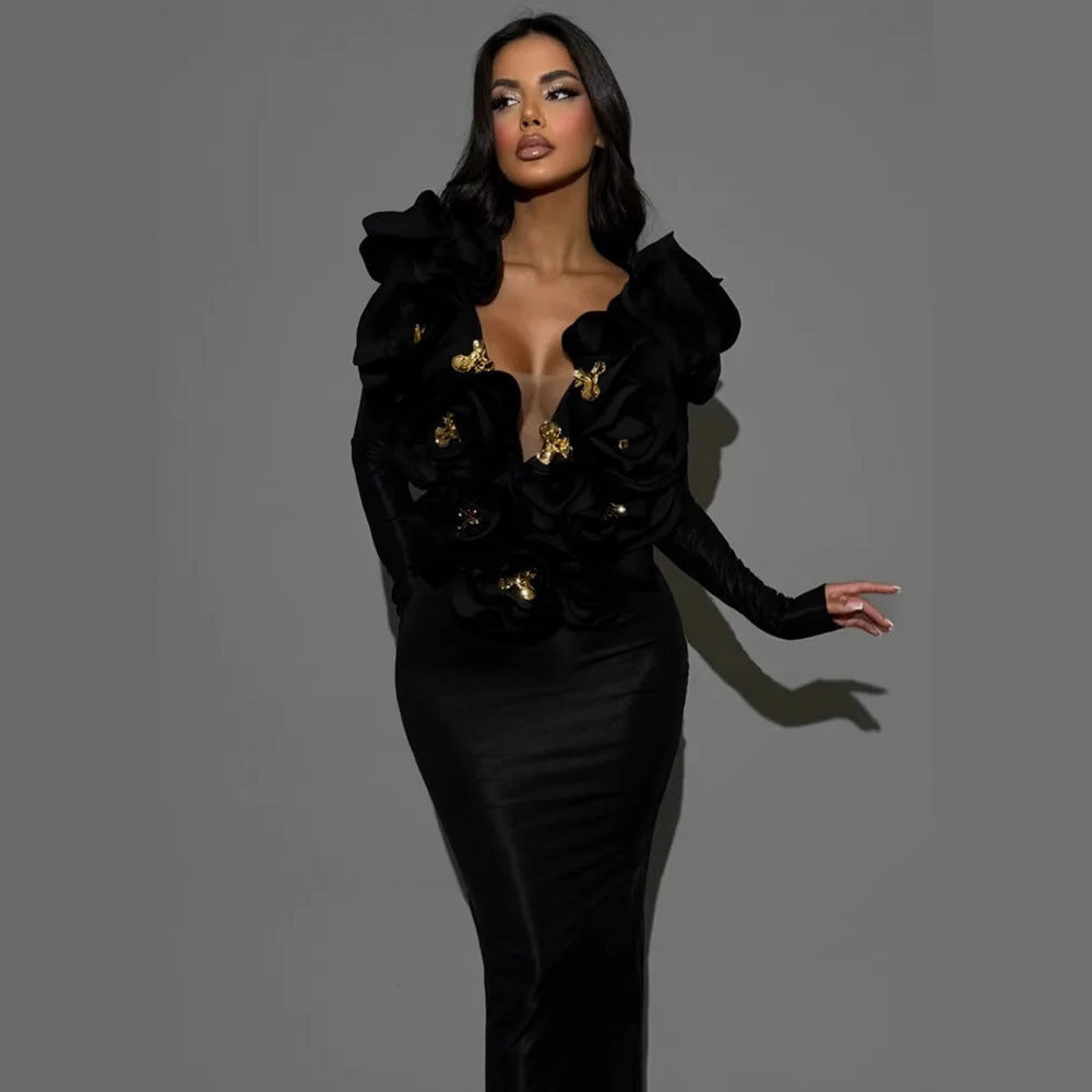 Three-dimensional Flower Sexy Dress Euros