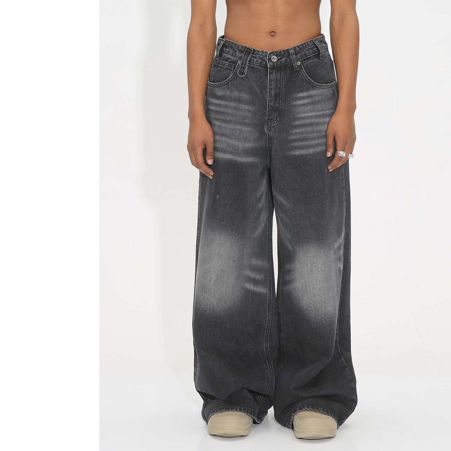 Washed Vintage Straight Wide-leg Pants Mopping Floor Denim