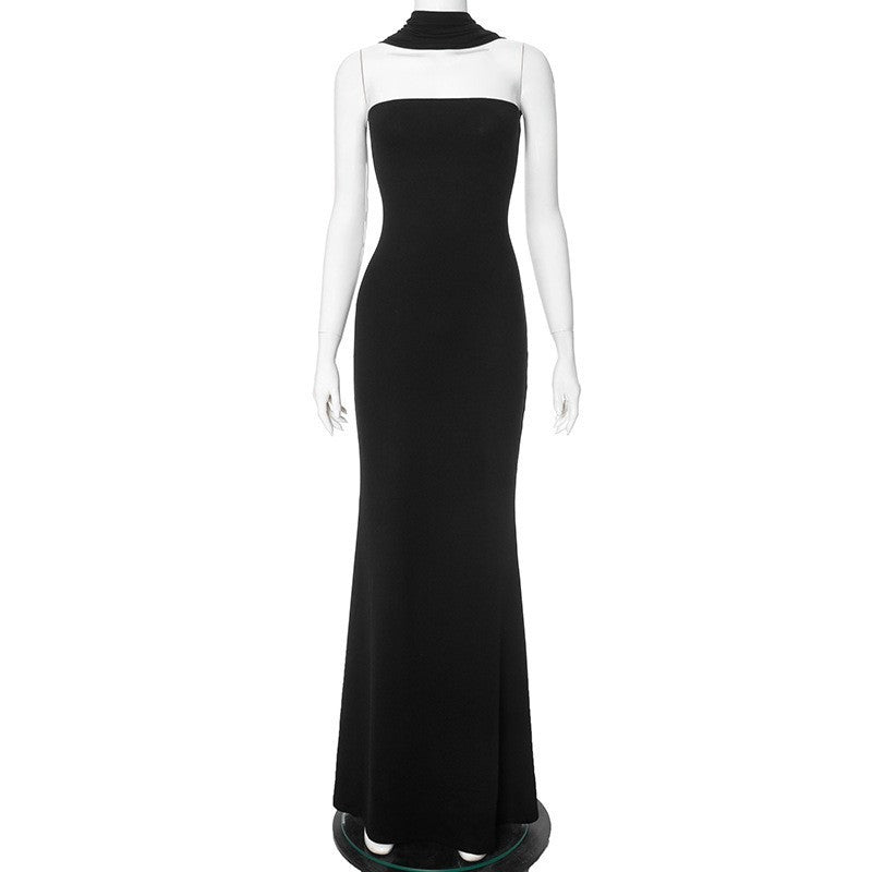 Solid Color Adjustable Halter Slim Fit Dress