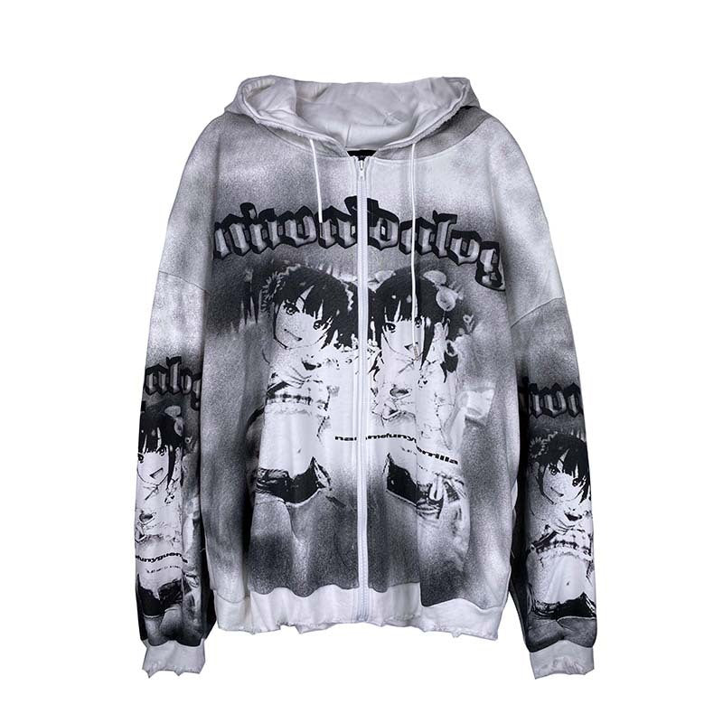 Autumn Winter Cartoon Print Cardigan Hoodie