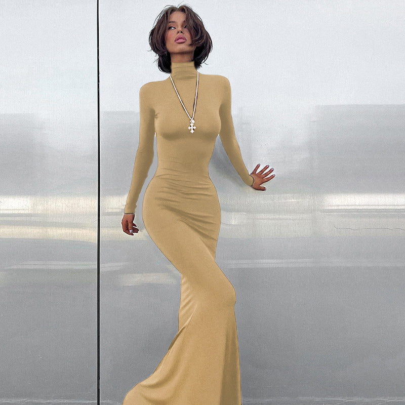 Turtleneck Long Sleeve Waist-tight Sheath Dress