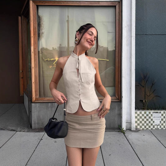 Retro Slim-fit Backless Cropped Top