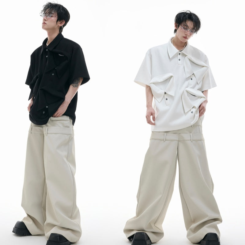 Polo à manches courtes en coton à cols multiples et design déconstruit