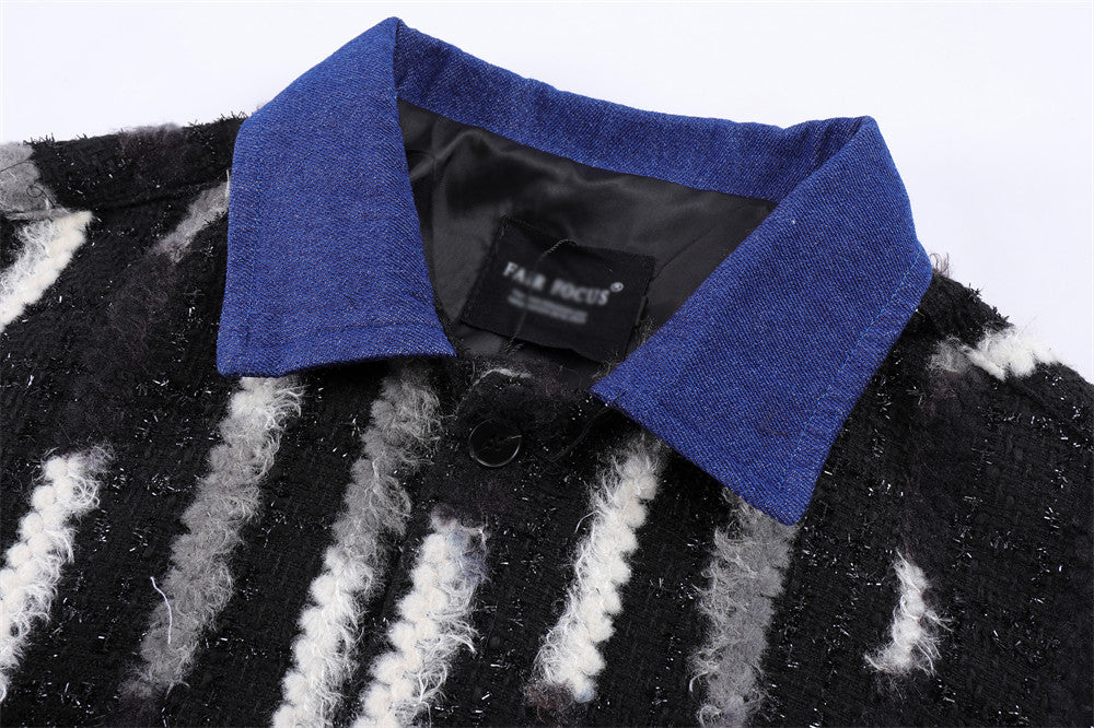 Loose Design Niche Patch Pocket Lapel Colorblock Jacket