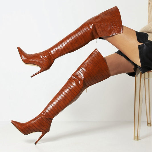 Pointed back zip high-top over-the-knee boots
