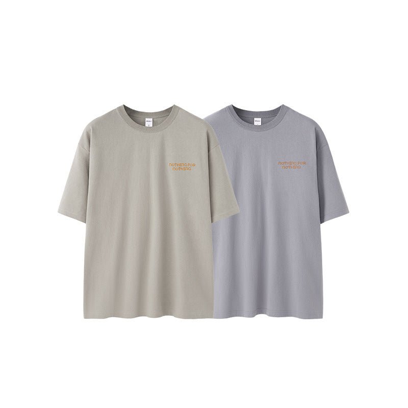 Thread Collar Embroidered T-shirt Retro Heavy Pit Short Sleeve