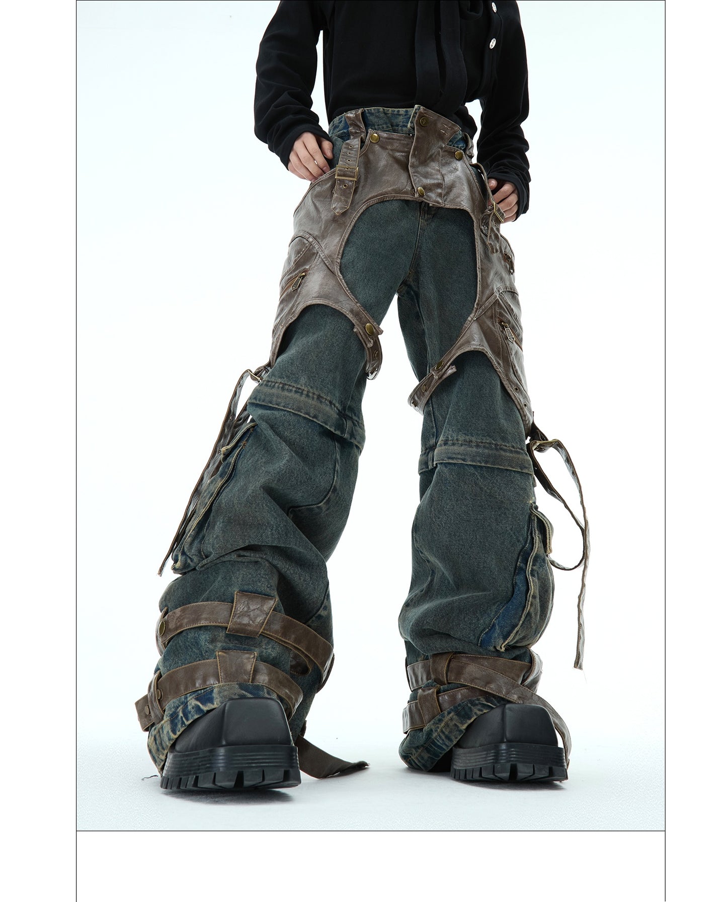 Jeans rétro déstructurés pour hommes, coutures détachables