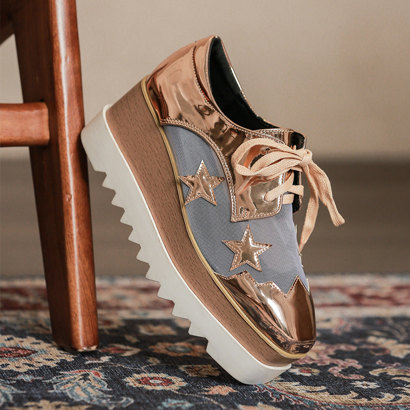 Scarpe con plateau in rete, traspiranti, con tacco a zeppa cavo