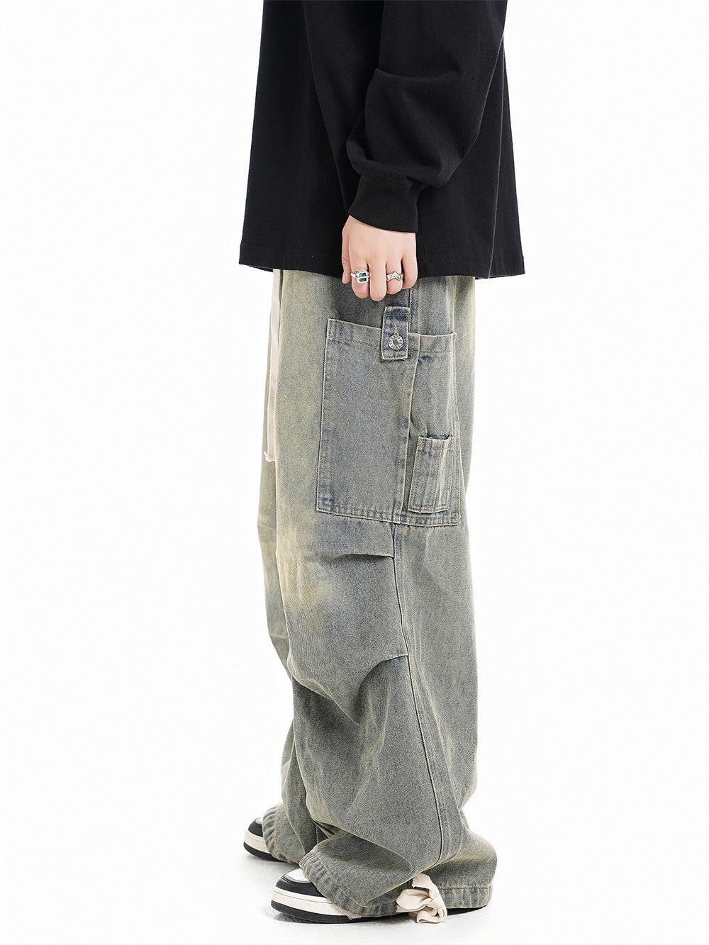 High Street Vintage Crumpled Tooling Wide-leg Jeans