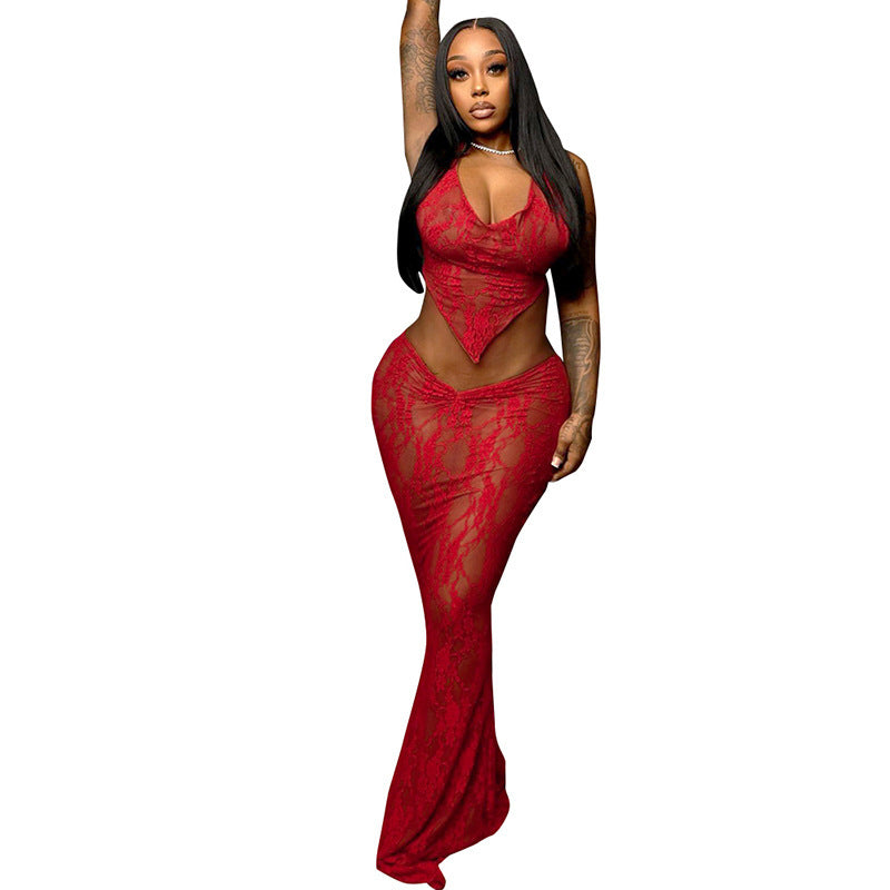 Ensemble jupe plissée à laçage et décolleté cache-cœur