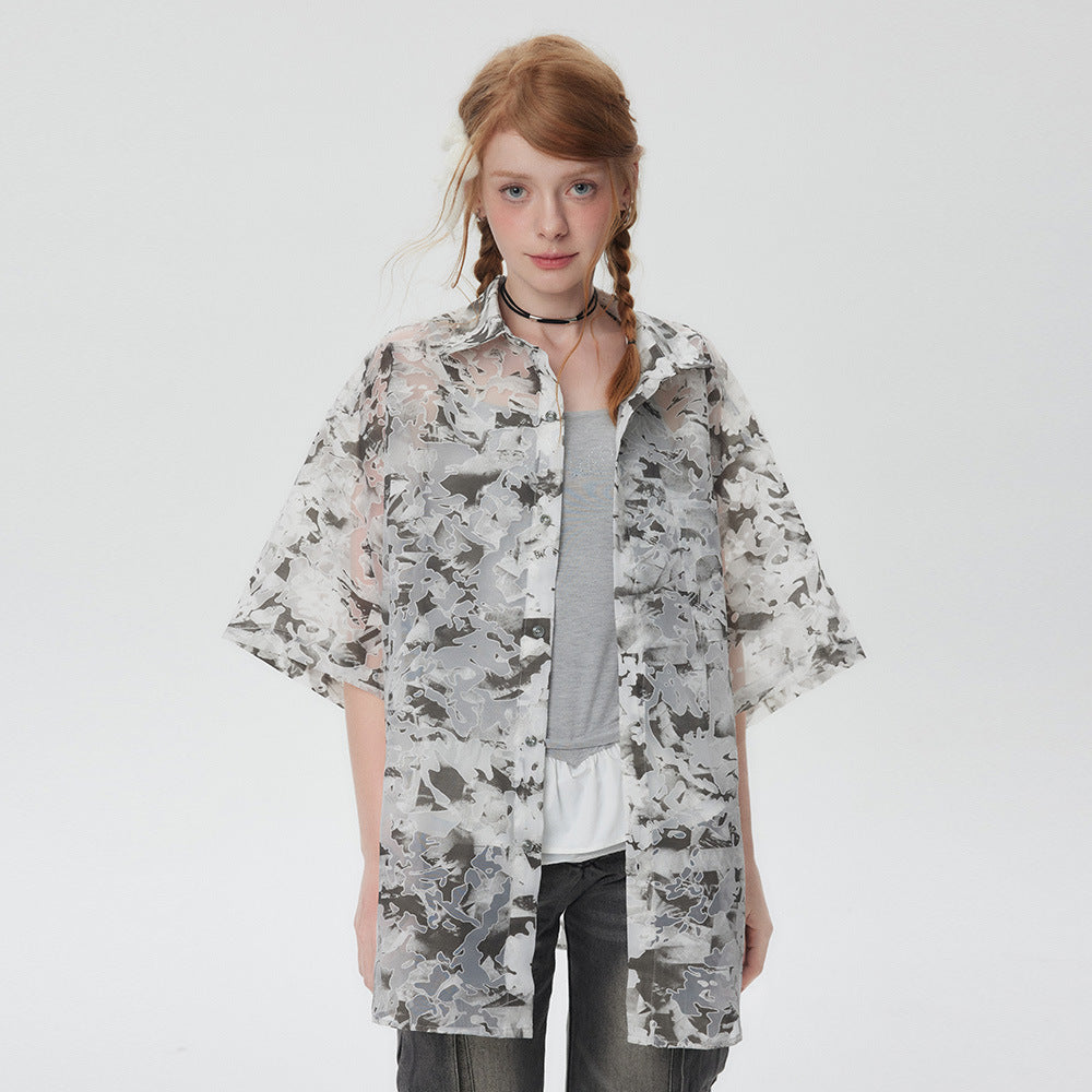 Tie-dyed Contrast Color Short-sleeved Shirt For Men