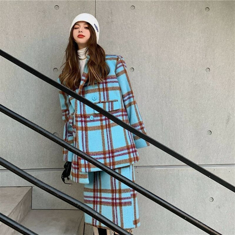 Winter Woolen New Skirt Plaid Suit