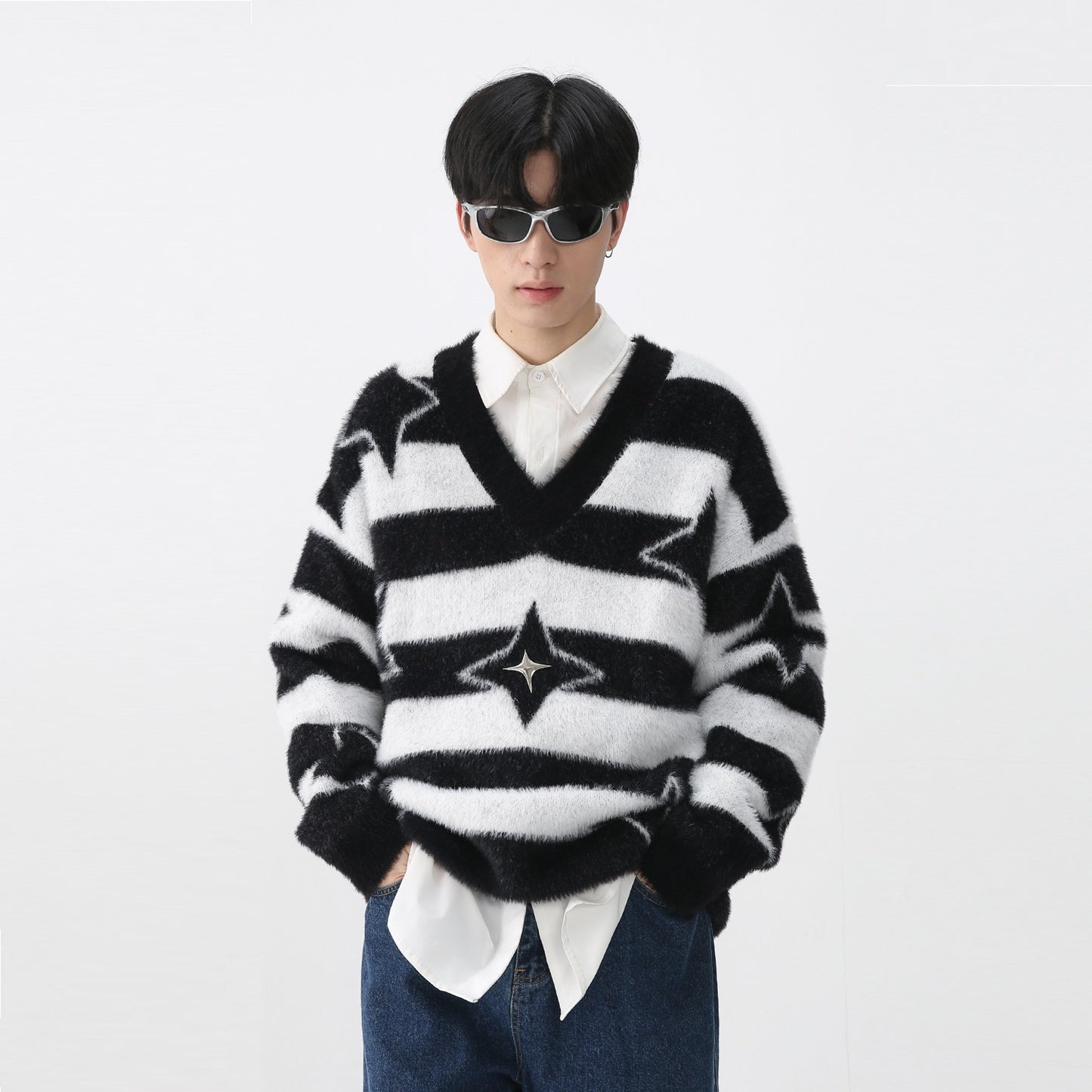 Nouveau pull rayé à manches longues pour homme