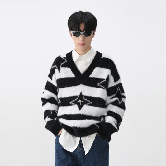 Nouveau pull rayé à manches longues pour homme