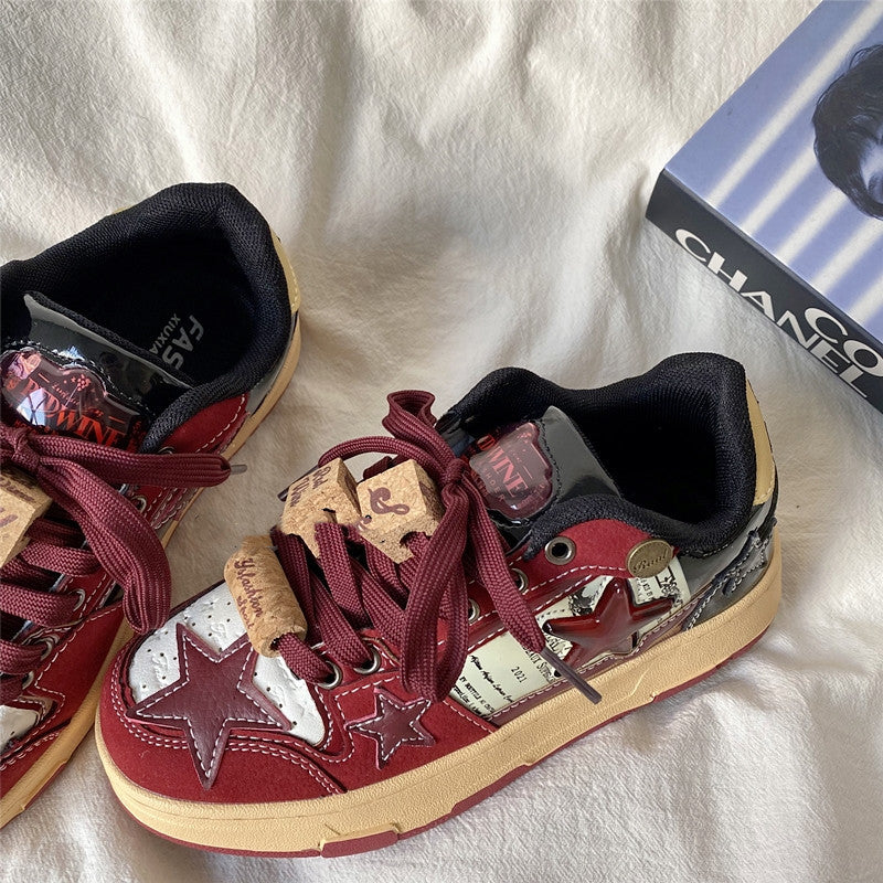 Small Group Wine Red Star American Retro Board Shoes