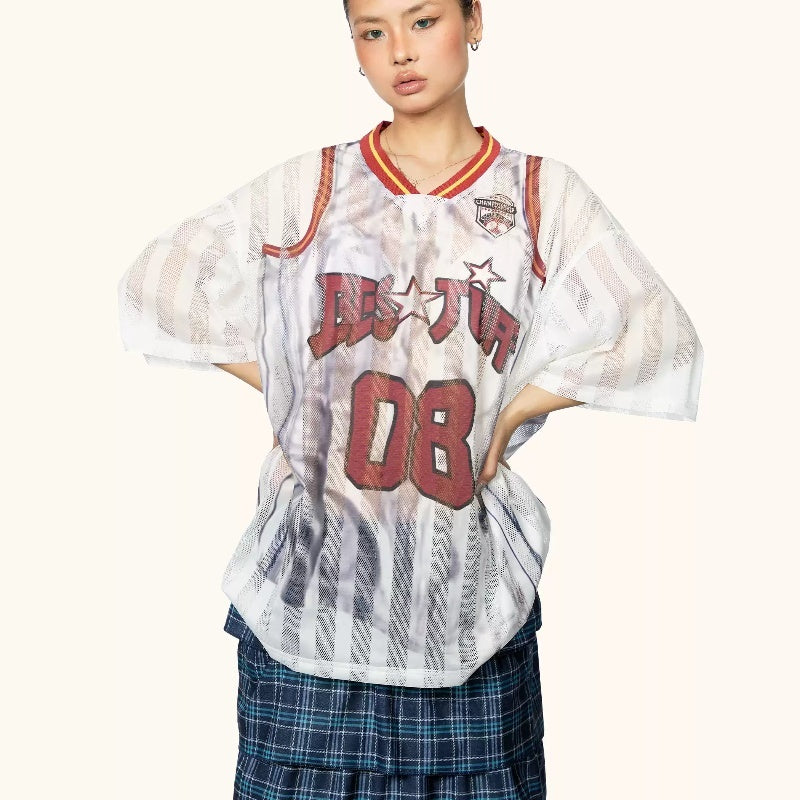 Color Contrast Patchwork Striped Hollow Print Small V-neck Short Sleeve