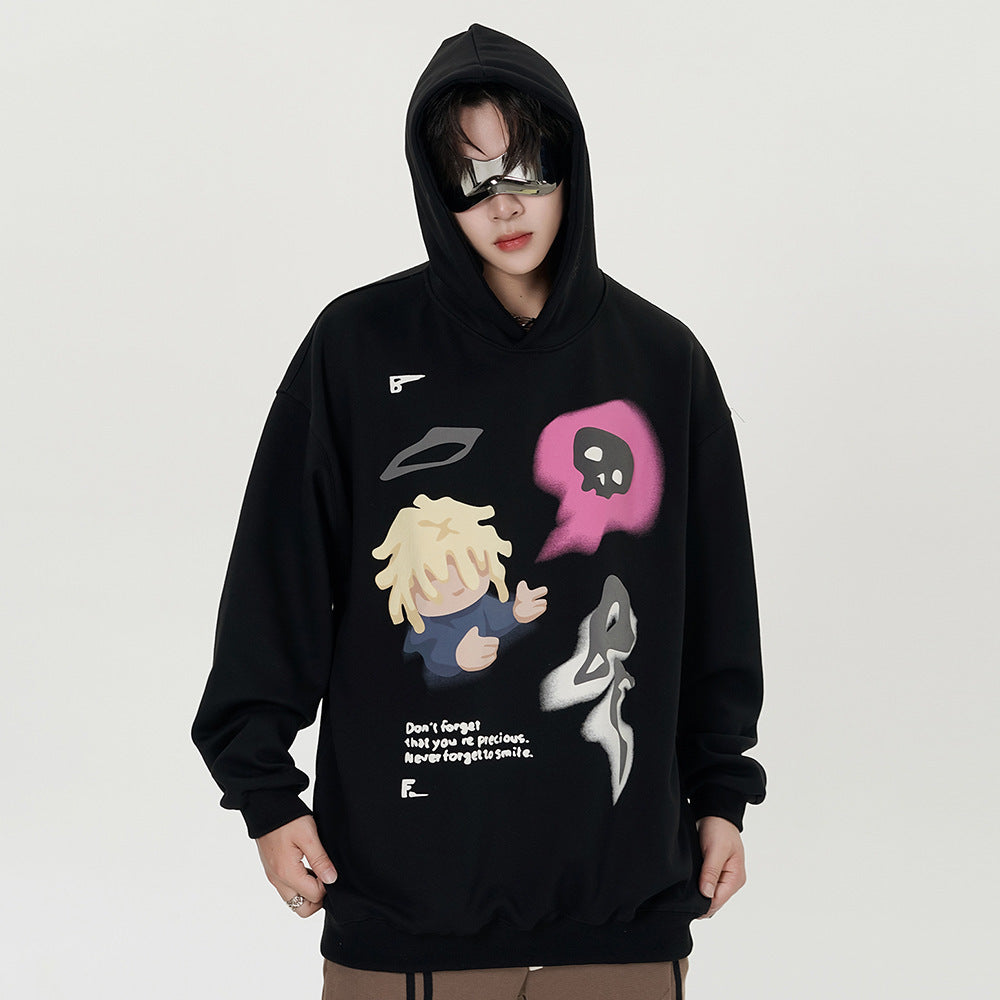 Sweat à capuche imprimé dessin animé tendance pour hommes