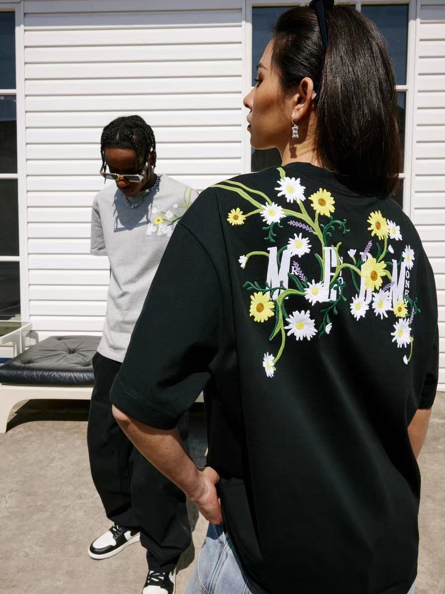 Summer Flower Embroidered Short-sleeved T-shirt