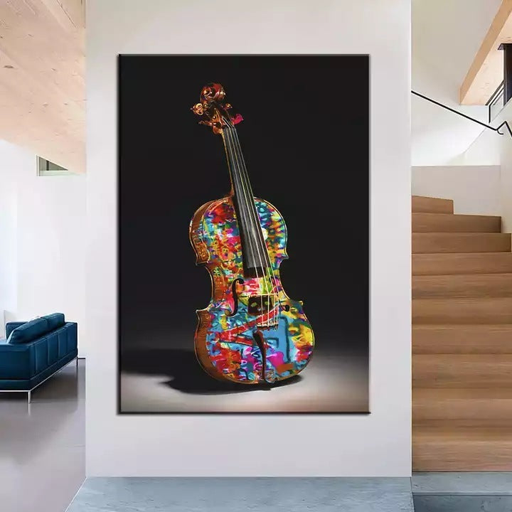 Cartoon Graffiti Violin Airbrushed Canvas Core