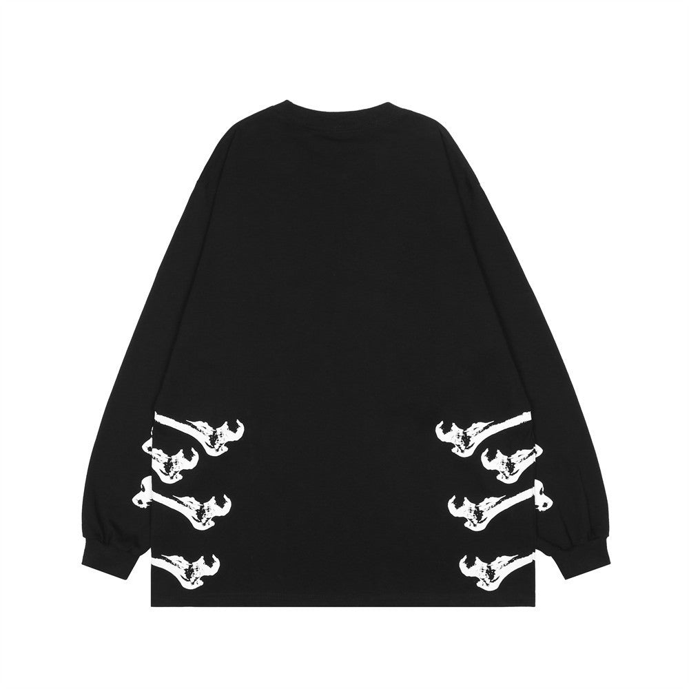 T-shirt à manches longues imprimé tête de mort pour homme