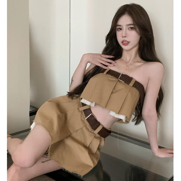 Nouvelle jupe tube effilochée ornée d'une ceinture