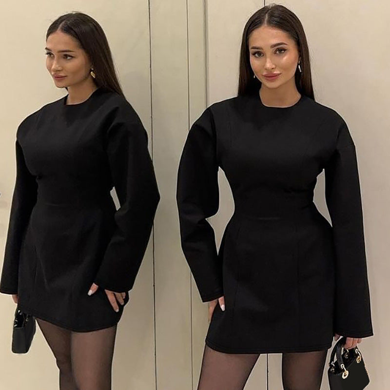 Fashion Round Neck Waist Trimming Zipper Dress