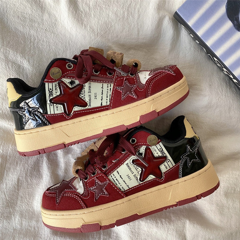 Small Group Wine Red Star American Retro Board Shoes