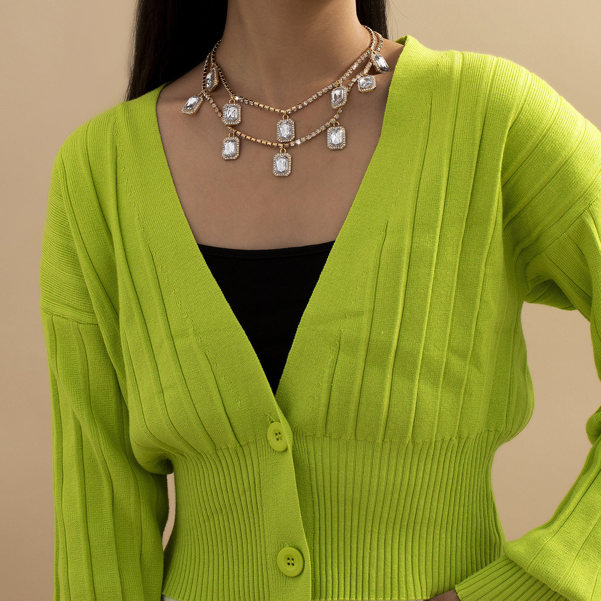 Exaggerated Hip-hop Style Multi-layer Diamond Necklace