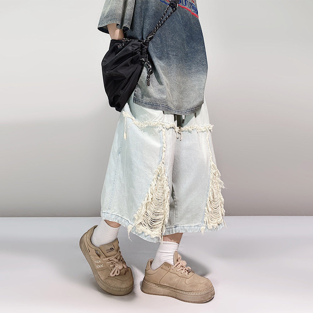 Pantaloncini in denim retrò a gamba larga hip hop