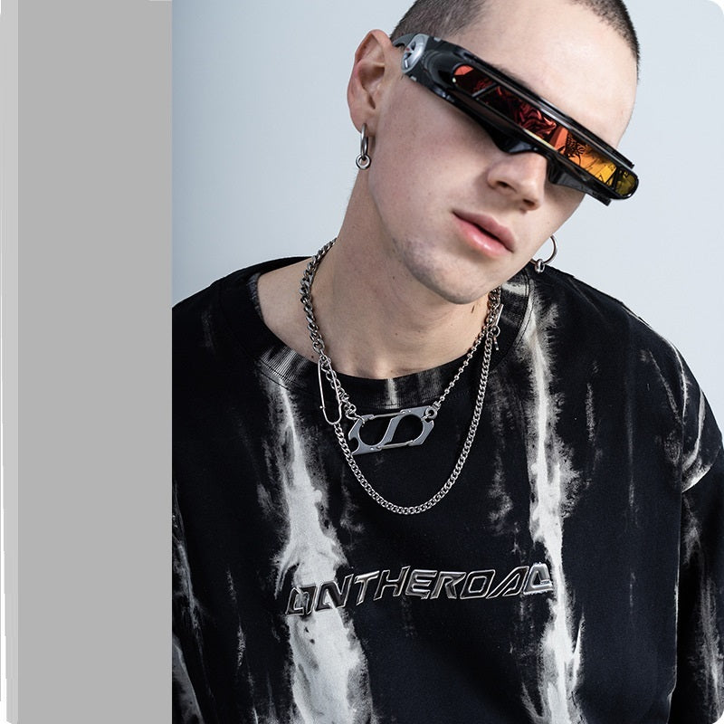 Short-sleeved T-shirt With Tie-dye Metal Three-dimensional Lettering