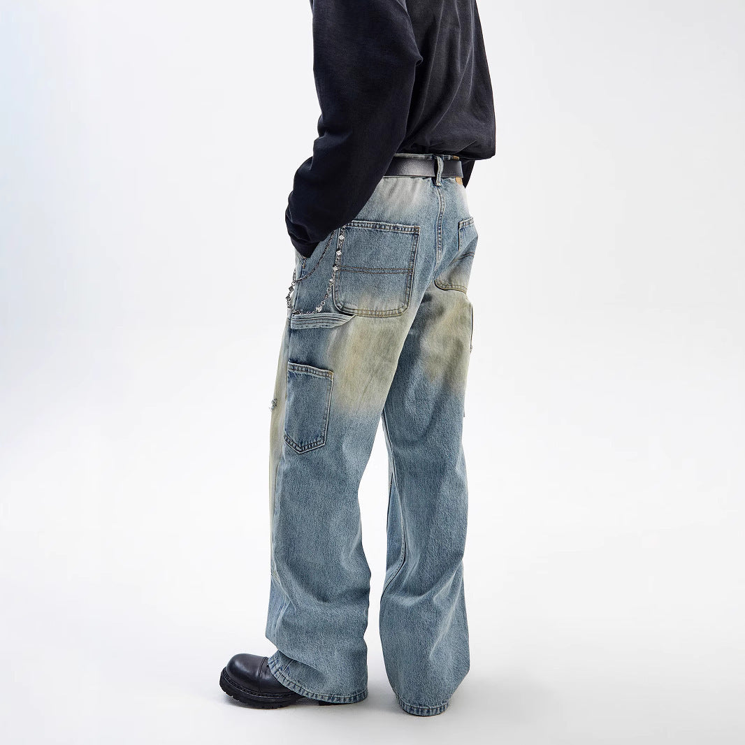 Jean ample décontracté droit délavé de style américain vintage