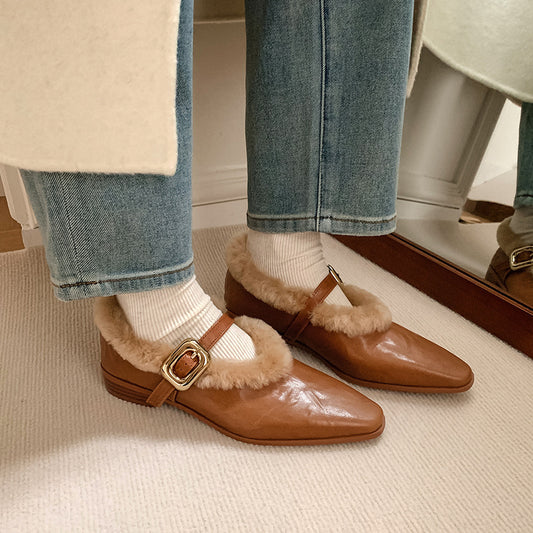 Chaussures à bride cheville en peau de mouton pour femmes