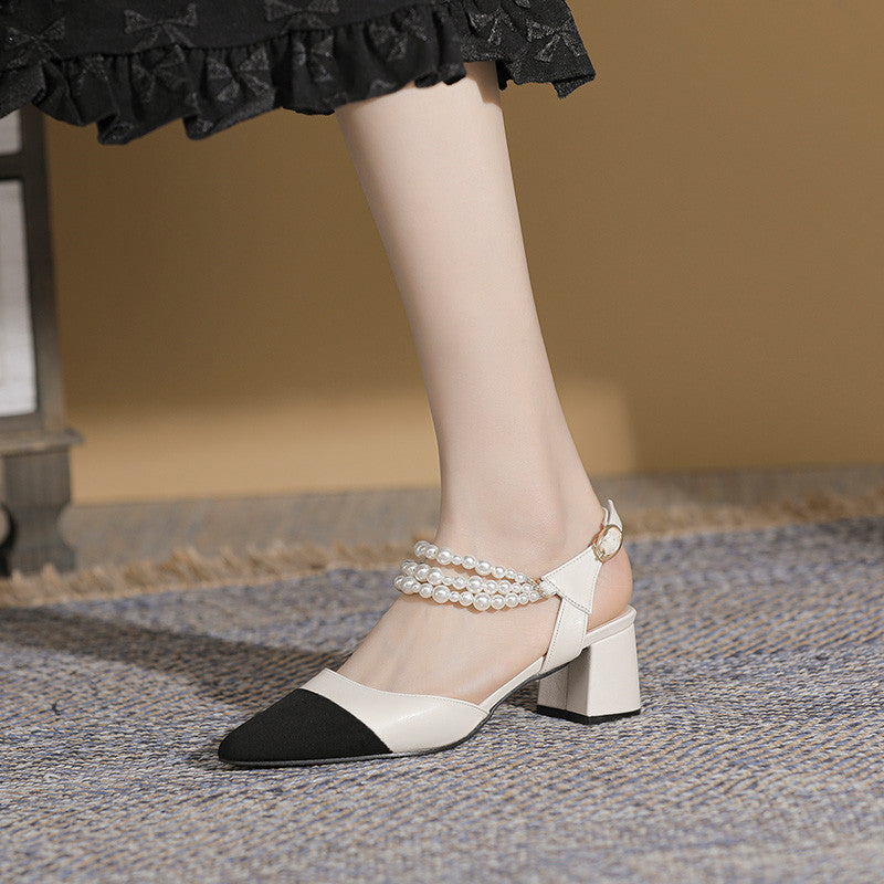 Sandales à talons hauts et bout pointu, à boucle et perles, grande taille