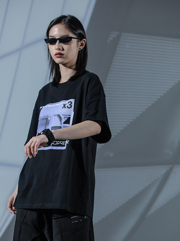 T-shirt en coton à manches courtes imprimé de modules